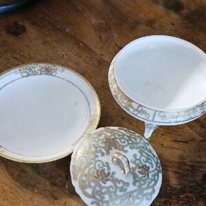 Elegant Gold and White Porcelain Dish Set